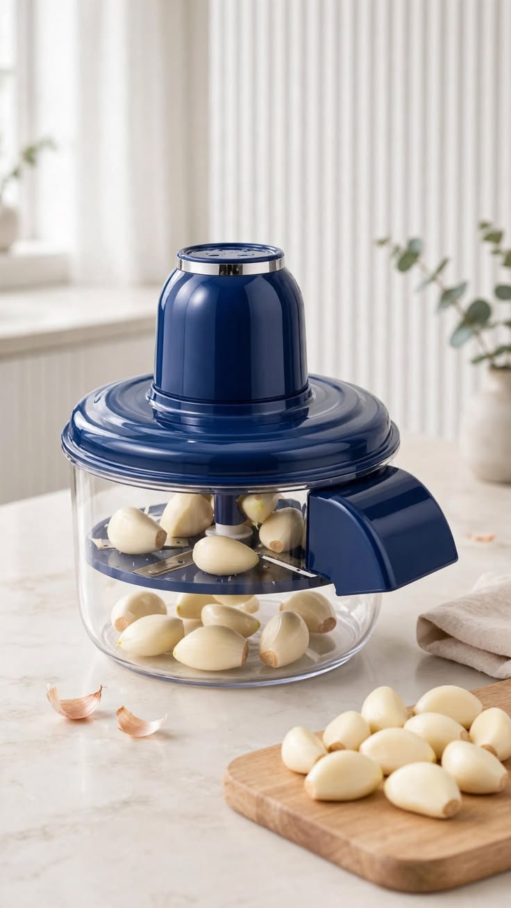 Manual Garlic Chopper with Transparent Storage Bowl – Easy Kitchen Food Prep Tool