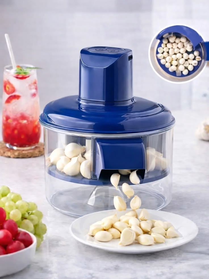 Manual Garlic Chopper with Transparent Storage Bowl – Easy Kitchen Food Prep Tool