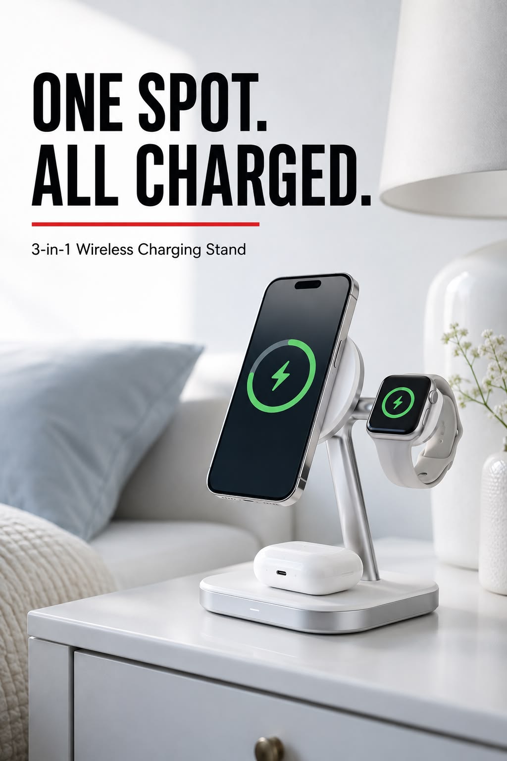 3-in-1 Wireless Charging Station for Phone, Smartwatch & Earbuds