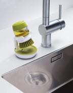 360° Silicone Dishwashing Brush with Liquid Soap Dispenser – Easy-Clean Kitchen Scrubber