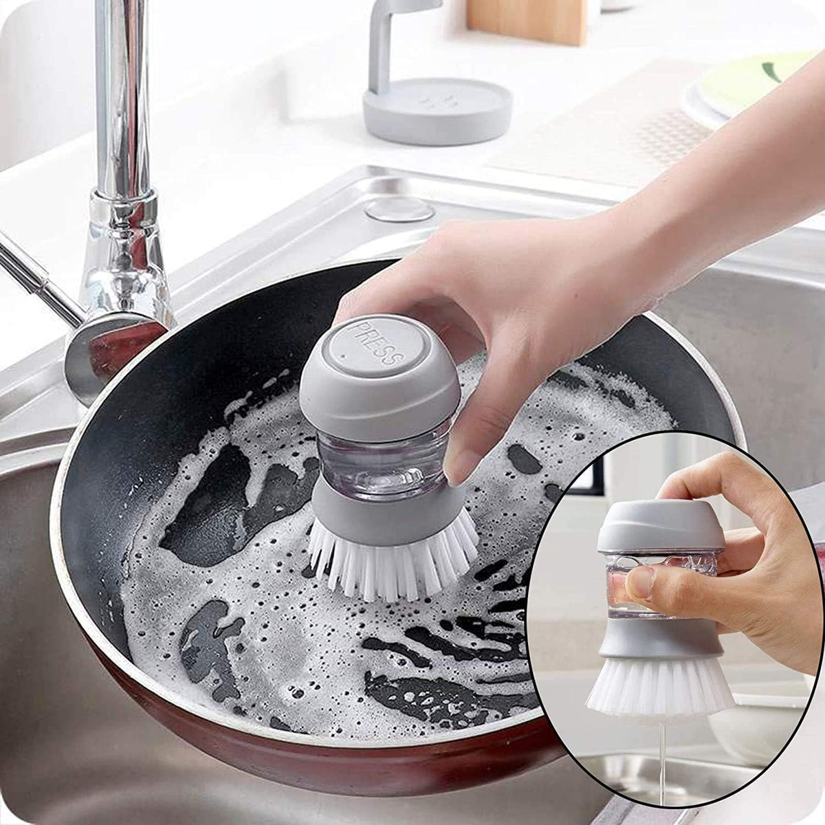 360° Silicone Dishwashing Brush with Liquid Soap Dispenser – Easy-Clean Kitchen Scrubber