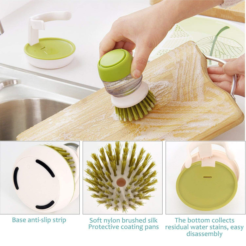 360° Silicone Dishwashing Brush with Liquid Soap Dispenser – Easy-Clean Kitchen Scrubber