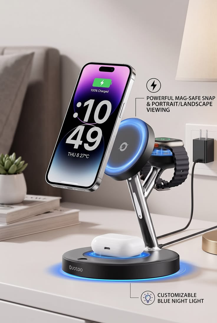 3-in-1 Wireless Charging Station for Phone, Smartwatch & Earbuds