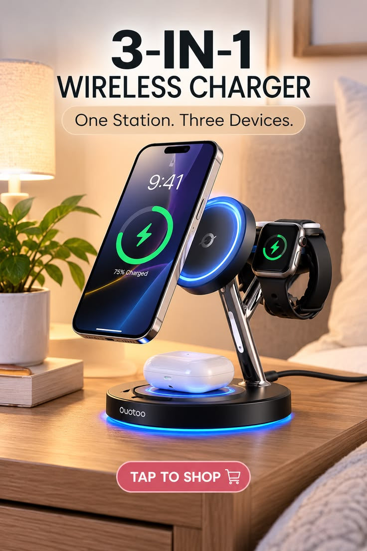 3-in-1 Wireless Charging Station for Phone, Smartwatch & Earbuds